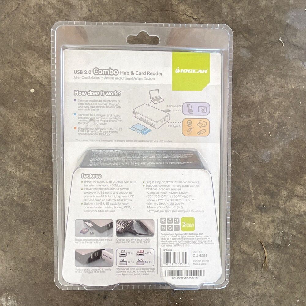 IOGEAR GUH286 USB 2.0 Combo Hub & Multi-Format Memory Card Reader - Picture 2 of 5
